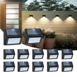 Bright Solar Fence Lights, 12 Pack Outdoor Step Lights, IP65 Waterproof, 3000K Warm-White, Dusk to Dawn Outdoor Lighting with 6 LED for Wall, Garage, Patio, Exterior, Porch