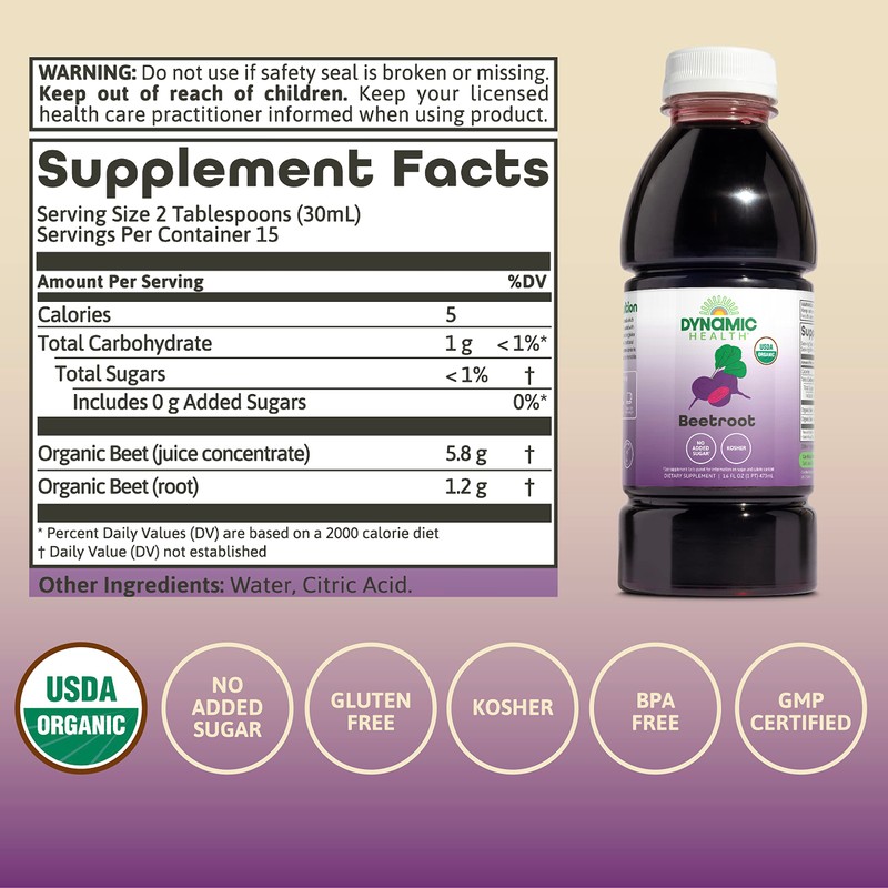 Dynamic Health Certified Organic Beetroot Juice Concentrate, No Added Sugar,