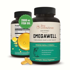 OmegaWell Fish Oil Heart, Brain, and Joint Support  800 mg EPA 600 mg DHA - Natural Lemon Flavor, Enteric-Coated, Sustainably Sourced - Easy to...    