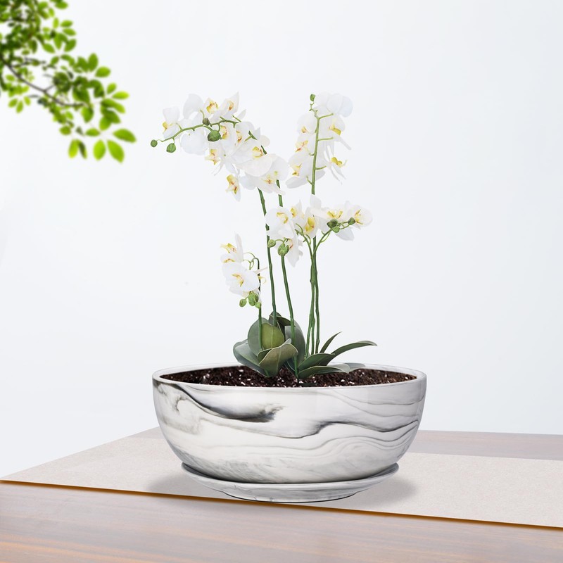 G EPGardening 10Inch Large Planter Marble Pattern Ceramic Succulent Planter