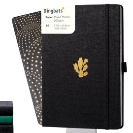 Dingbats* Pro Dotted Large B5 Notebook - Black Textile Cover, Thread-Bound Writing Journal - for Work, Travel - Pocket, Elastic Closure, Bookmark