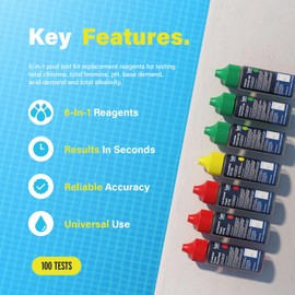 Lupo 6-in-1 Pool Test Kit Replacement Reagents | Pool Testing Kit Refill Reagents for Testing Total Chlorine, Total Bromine, pH, Base Demand, Acid Demand & Total Alkalinity | Refill Reagents ONLY