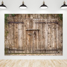 Riyidecor Wooden Barn Doors Fabric Backdrop Rustic Retro Antique Brown Woods Shabby Chic 7Wx5H Feet Farmhouse Photography Backgrounds Photo Shoot Party Birthday Decor Props Photo Shoot