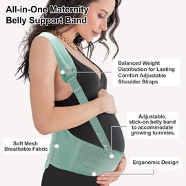 GLIDESMOOTH Pregnancy Belly Band, Belly Support Bands, Belly Bands for Pregnant Women, Maternity Belly Band with Adjustable Straps, X-Large, Green