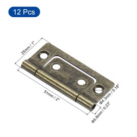 sourcing map 12Pcs 2x1 Inch Door Hinges Non-Mortise No Noise Bifold Door Hinges Plating for Cabinet Furniture Window Wardrobe, Green Bronze