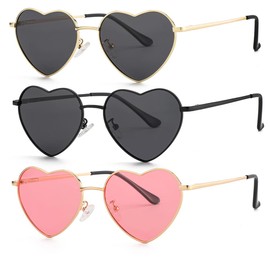 JOVAKIT Polarized Heart Sunglasses for Women Fashion Lovely Style Metal Frame UV400 Protection Lens (Gold/Grey + Black/Grey + Gold/Pink)