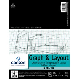 Canson Artist Series Graph and Layout Paper, 4 by 4 Blue Grid, Foldover Pad, 8.5x11 inches, 40 Sheets (20lb/75g) - Artist Paper for Adults and Students - Colored Pencil, Marker, Ink, Pen