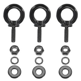 PATIKIL M3x9mm Lifting Shoulder Eye Bolt 304 Stainless Steel Lifting Ring Thread Eye Bolt with Hex Lock Nut, Lock Washer, Flat Washer for Hammock Accessories, Black