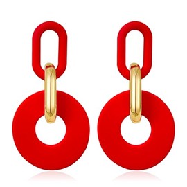 T-ztoss Acrylic Hoop Earrings Long Chain Earrings Minimalist Geometric Dangle Earrings Statement Drop Earrings for Women (red)