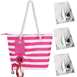 LUWOO Wine Tote Bag with Hidden Drink Dispenser Spout, Beach Wine Cooler Bag, Leakproof Insulated Wine Purse Carrier with 3 Refillable Replacement Pouch for BYOB, Pool, Camping (Red)