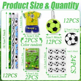 LXBCTOP 64 PCS Football Party Bags Fillers Set, 12 Football Pencils, 12 Football Erasers, 12 Football Reflector Pendants, 4 Football Pinball Game, 24 Football Stickers for Football Party Decorations