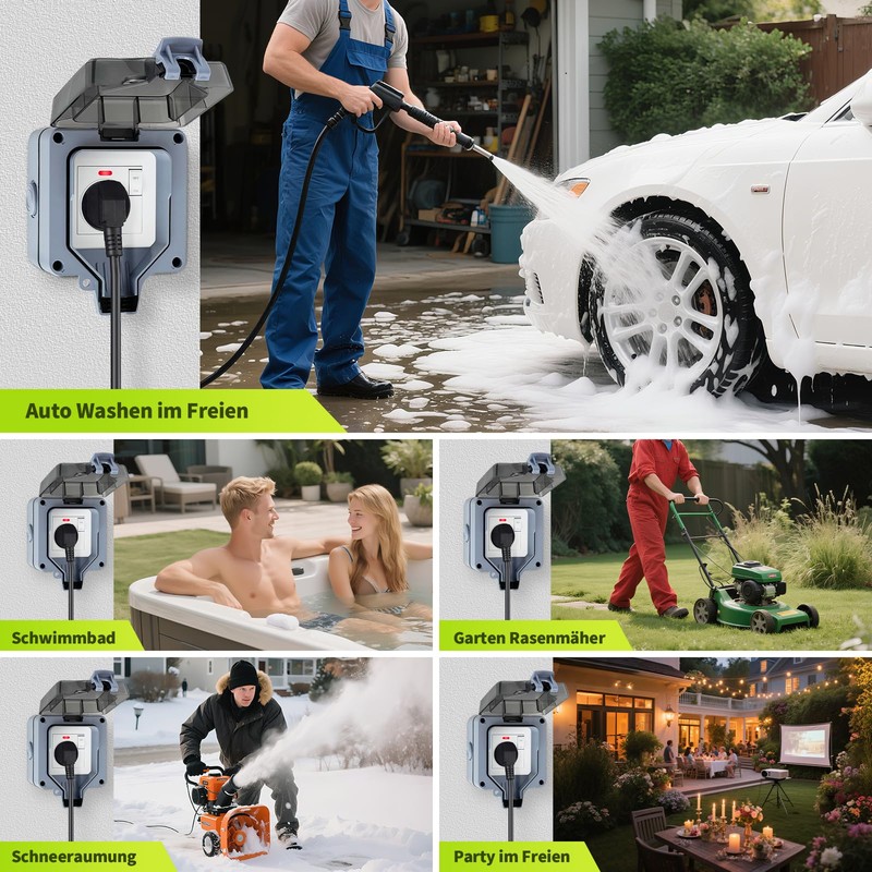 Vonsera Outdoor Socket Waterproof IP66, Outdoor Socket Waterproof with Switch