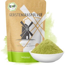 Organic Barley Grass Powder 500 g Ground Barley Grass from Controlled Organic Cultivation Laboratory Tested 100% Natural without Additives Bottled in Germany bioKontor