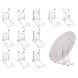Naisfei 12 Pcs Clear Plastic Plate Stands, Acrylic Stands For Display Plastic Display Holders Picture Plate Holders Clear Mini Easels Stands for Display Pictures Photo and Artworks
