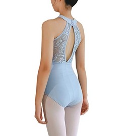 Limiles Women's Halter Neck Bodysuit Keyhole Back Gymnastic Ballet Dance Leotard Tops Dancewear Costumes (Light Blue, L)