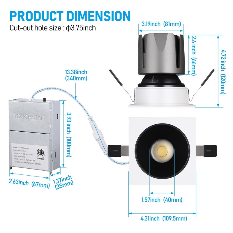 TORCHSTAR 4 Inch 5CCT Anti Glare LED Recessed Lights with