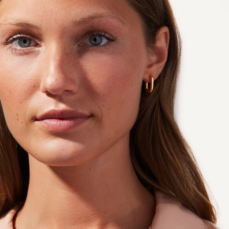 14K Gold Plated Hoop Earring Small Rectangle Huggies Hoops For