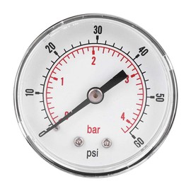 Pressure Gauge, 50mm Dial Pressure Gauge, 1/4 BSPT Back Connection, for air, water, oil, gas, and other non-corrosive media(0-60psi, 0-4bar)