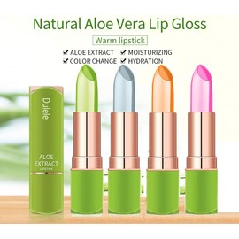 4 Colours Organic Aloe Vera Moisturizing Crystal Jelly Lipsticks, Dulele Magic Temperature Colour Changing Long Lasting Lip Balm Set (EEE)