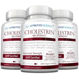Approved Science Cholestrin - Lipid Level Support - Antioxidants, Lecithin, Berberine HCL, Berries, BioPerine - 60 Capsules - Pack of 3