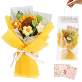 Graplan Crochet Flowers Bouquet Artificial Flowers Sunflowers - Handmade Artificial Flowers as Emotional Support Plant for Anniversaries, Mother's Day, Valentine's Day - Includes Greeting Card