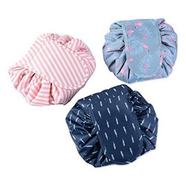 Crownish Women's Convenient and Waterproof Multifunction Portable Lazy Travel Cosmetic Storage Makeup Organizer Toiletry Bag with Drawstrings, Blue Leaf, 1 Count (Pack of 1), Travel Accessories, Blue Leaf, 1 Count (Pack of 1), Travel Accessories
