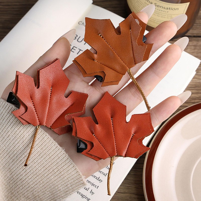 Maple Leaf Hair Clips PU Leather Artificial Leaf Fall Thanksgiving