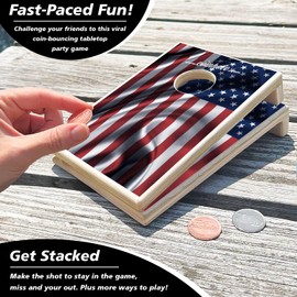 Coinhole Mini Cornhole Game Set | Portable Tabletop Bean Bag Toss Game for Indoor & Outdoor Fun | Includes Coins for Game Play (Full Game Set American Flag)