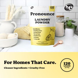 Pronounce Laundry Detergent Powder Alternative | Cleaner Ingredients. Safer for Sensitive Skin. Stain + Smell Fighting. With Essential Oils. HE Safe - 120 Loads (Lemon).