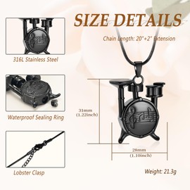 Memorial Cremation Jewelry for Ashes Music Drum Set Shaped Urn Necklaces for Human Dog Cat Keepsake Pendant Jewelry with Fill Kit(Black)