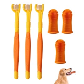 CULEB Hunde Zahnbürsten Set,3 Stück Dreifach Köpfe Hundezahnbürsten 3 Stück Finger Zahnbürste,Mehrwinkel Zahnreinigungsset aus Silikon für Hunde,Welpen,Katzen und Kleine Haustiere Zahnpflege