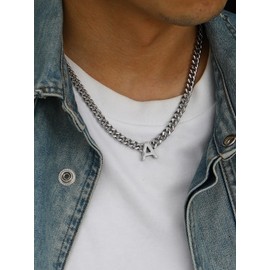 Bandmax Mens Initial H Necklace 7MM Wide Cuban Chain Choker Necklace for Men Women Initial Letter H Pendant Necklace Stainless Steel Chain Men Jewelry