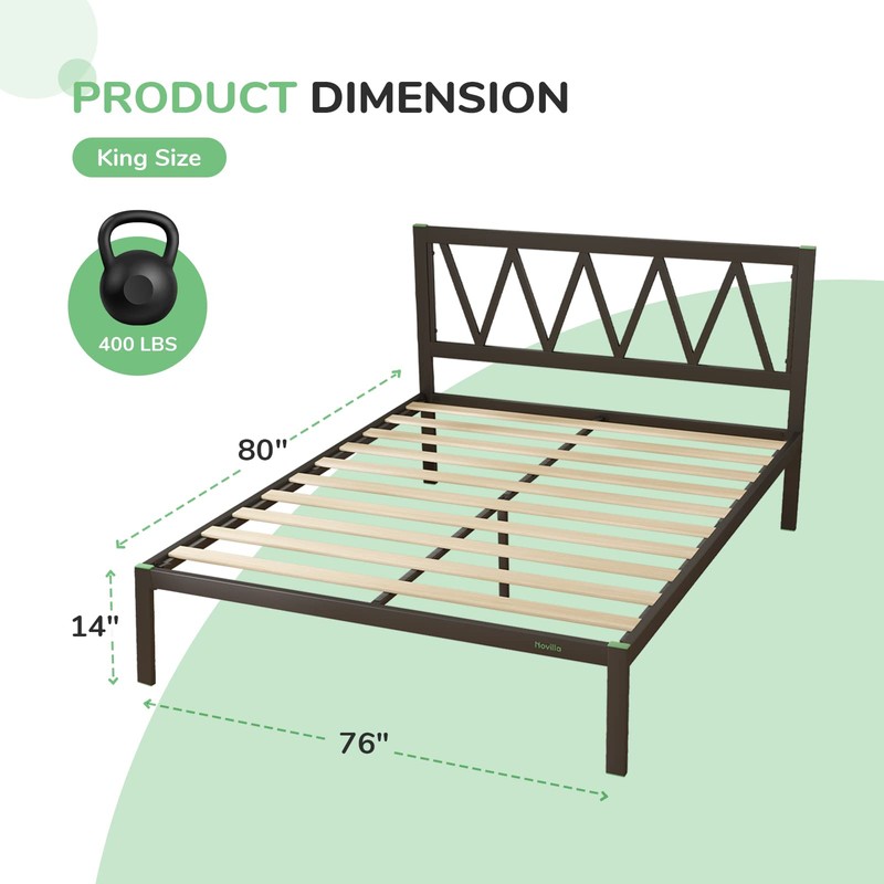 Novilla King Bed Frame with Headboard, 14 Inch Platform Bed