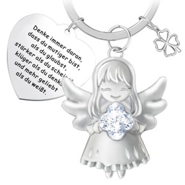 Pack of 2 Guardian Angel Lucky Charm Key Fob Guardian Angel Key Ring with Transparent Gemstones and Heart Pendant with Lucky Four Leaf Clover Gifts Key Ring, NO