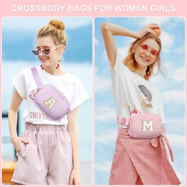 Parima Belt Bag for Women Girls, Birthday Gifts for Women Monogram Initial Crossbody Bag Sling Bag for Women Girls Preppy Bridal Shower Gifts 6 7 8 9 10 11 12 13 Year Old Girl Birthday Gift (Pink E)