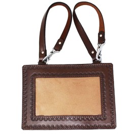 Set of 2 Handmade Tooled Border Tan Leather Livestock Horse Show Exhibitor Number Holder 33RS02BR