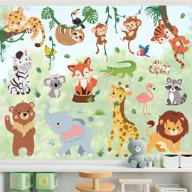 wondever Jungle Animal Window Clings Safari Elephant Giraffe Lion Sticker Decal Anti Collision Double-Side Static Window Stickers for Home Glass Window