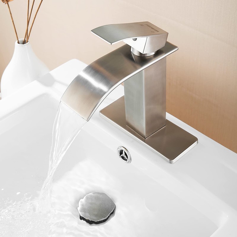 FRANSITON Brushed Nickel Waterfall Bathroom Faucet Lavatory Single Handle 1