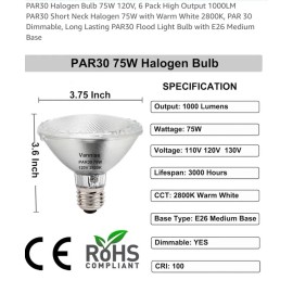 Ivyemons 6pc PAR30 Short Neck Flood Light Bulbs 75W E26 Base Warm White 2800K for Accent