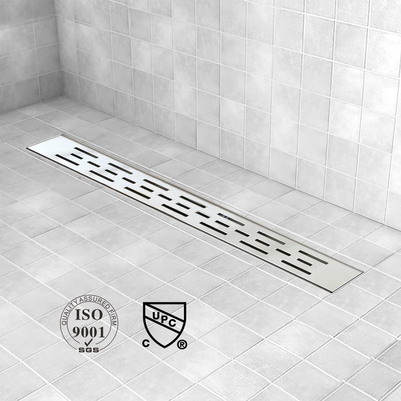 Elefloom Linear Shower Drain, Shower Drain with bar Pattern Grate,