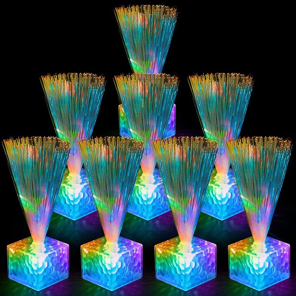 Amylove 16 Pieces Mini Fiber Optic Lights Small Fiber Optic Lamps Color Led Lights Changing 5.5 Inch with Crystal Base Battery Powered Light up Table Centerpieces Glow in The Dark Party Decorations