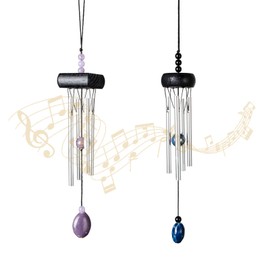 2 Pack Small Silver Wind Chime with Ceramic Blank Drops, Metal Garden Wind Chimes with Different Len Bell Tubes, Soothing Harmony Sound Mini Outdoor Windcatcher Porches Décor, i-lan