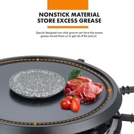 GIVENEU 2-in-1 Fondue Pot & Raclette Grill Set, 8 Person, 1500W, 600ml | Dual Thermostats, Dishwasher Safe, Non-Stick Grill Plate; Cheese & Chocolate Fondue; Christmas, Thanksgiving, Kitchen Gift