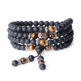 COAI 6mm 108 Mala Beads Matte Onyx Brown Tiger Eye Wrap Stones Bracelet Necklace