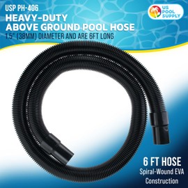 U.S. Pool Supply 6 Foot Heavy-Duty Above Ground Pool Hose, 1.5" - Black Replacement Filter Connecting Hose, Flexible Spiral Wound EVA - Compatible with Intex for Pool Filter Pumps - Skimmer Pump