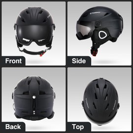TOMSHOO Ski Helmet for Men and Women, Ski Helmet With Visor, Ski Helmet for Adults, black, m