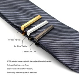 Simple Fashion skinny Tie Clip Length 1.5 inches 3 Pack Tie Bar Set Gold Silver Black Suitable for dating business wedding and daily life tie matching