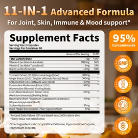 Turmeric Curcumin Supplement - 11-in-1 Turmeric Supplement with Black Pepper, Extra Strength Absorption, 95% Curcuminoids for Joint, Skin and Immune Support, Non-GMO, 120 Turmeric Capsules, 2 Packs