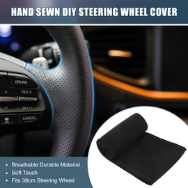 A ABSOPRO Car Hand Sewn DIY Steering Wheel Cover Breathable Comfortable 38cm Stitch on Wrap Cover Suede Black Stitches