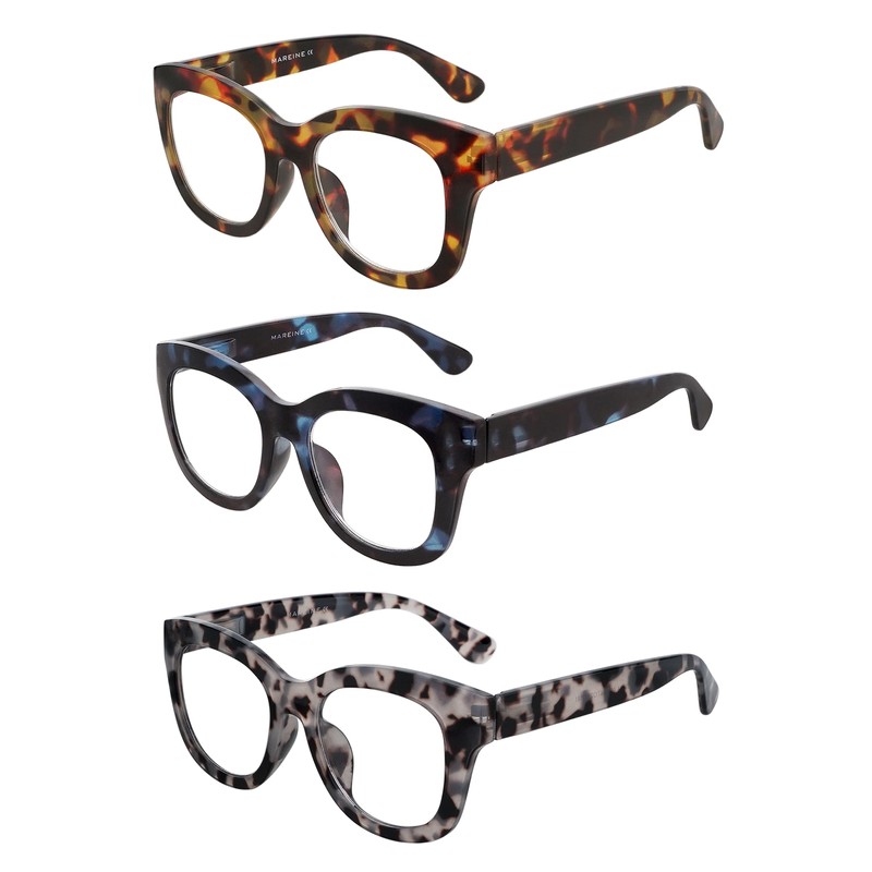 AMOMOMA 3 Pack Retro Oversized Reading Glasses for Women Blue